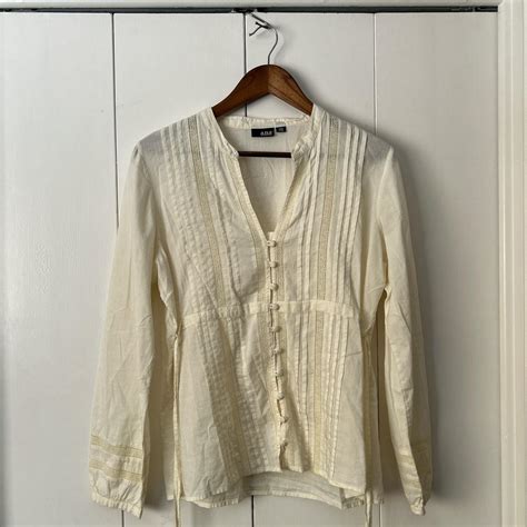 Cream Boho Long Sleeve Blouse; Beautiful cotton... - Depop