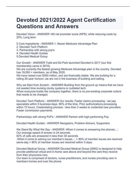 Devoted 2021/2022 Agent Certification Questions and Answers - Devoted ...