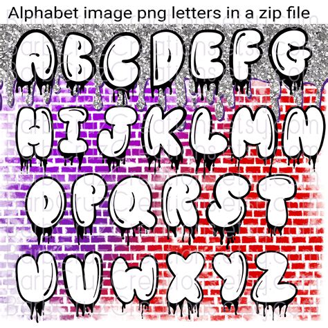 Dripping Paint Bubble Letters, Graffiti Letters, Perfect for Airbrush, Digital Letter Images of ...