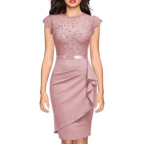Women's Lace Dress Midi Dress Cocktail Party Fitted Bodycon Elegant Patchwork Waist-Slimming One ...