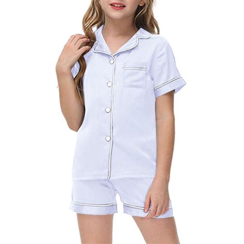 Teen Girls Pajama Set Girls Silk Pajamas Set Button Down Tops with ...
