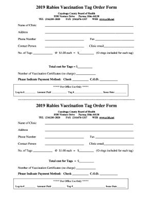 Fillable Online 2019 Rabies Vaccination Tag Order Form Fax Email Print ...