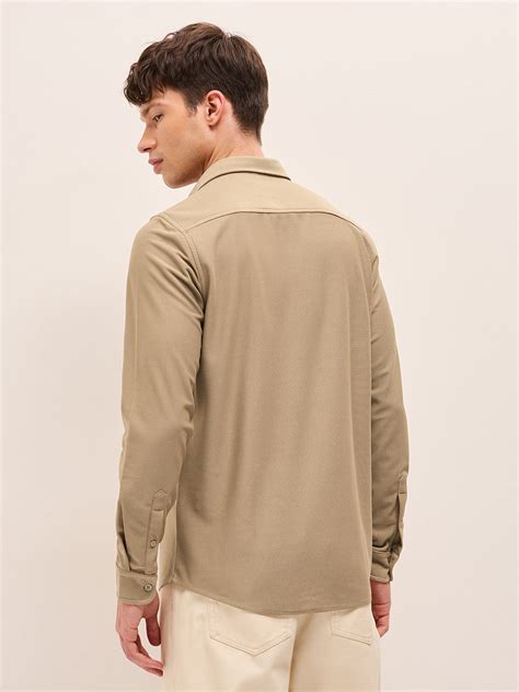 Shop Beige Woven Textured Regular Fit Casual Shirt Online. – bearhouseindia