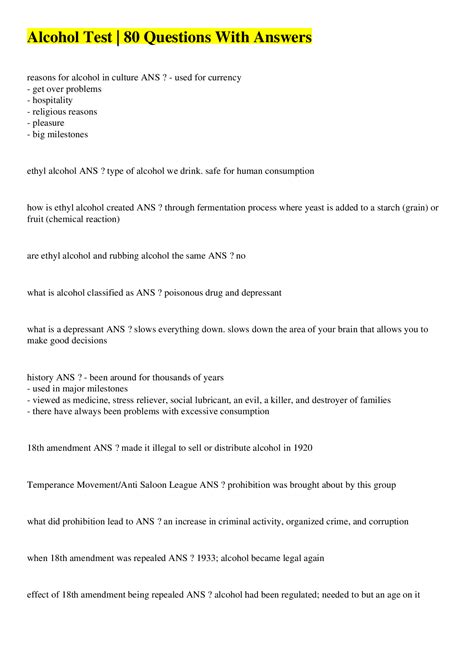 Alcohol Test | 80 Questions With Answers – Scholarfriends - Scholarfriends