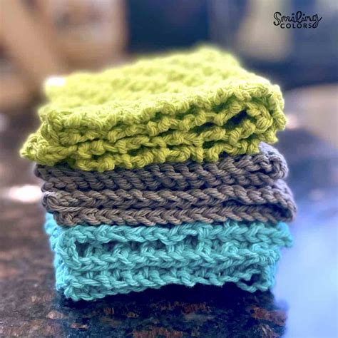 3 Knit Dishcloth Patterns Free Easy To Make - Smiling Colors