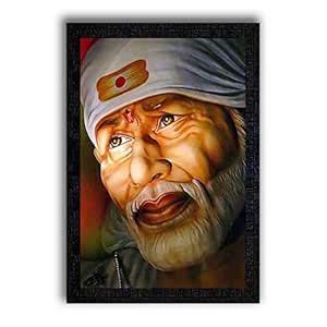 PNF Sai Baba with Wooden Synthetic Frame Painting (Multicolour, 14 x 20 ...