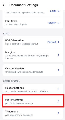 How to add document footer for documents in mobile? - Android - Swipe