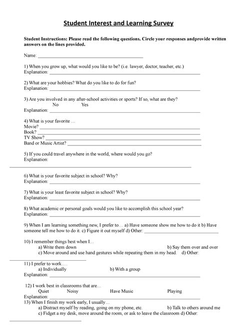 Student Interest and Learning Survey - Student Interest and Learning ...