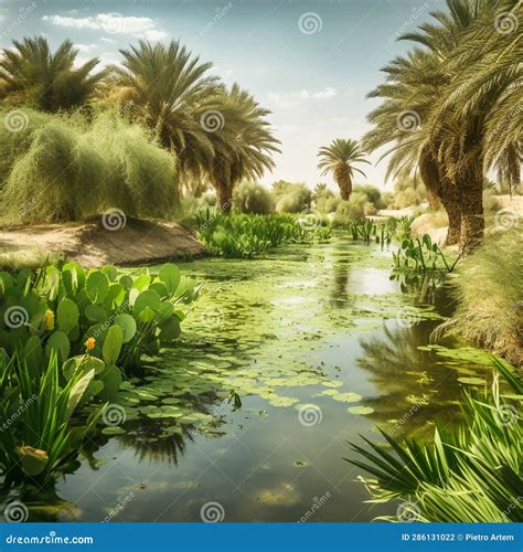 Oasis in the Desert Incredibly Green Plants Water, Generative AI Stock ...