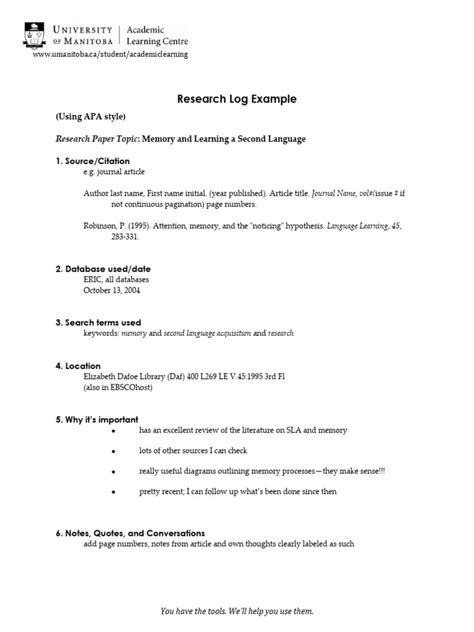 Image result for Research Log Example