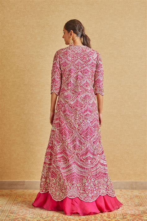 Osaa by Adarsh - Scarlet Embroidered Long Jacket Set - Elahe