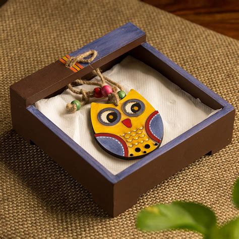 Buy ExclusiveLane Owl Motif Wooden Tissue Paper Holder for Table ...