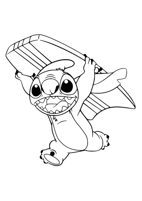 Stitch and his surfboard - Lilo and Stitch Coloring Pages