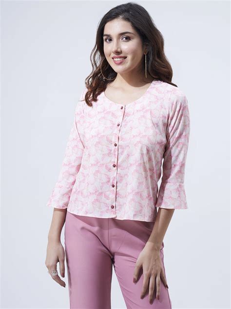 Cream Pink Long Sleeves Floral Print Top for Women – G O O S E B E R Y®