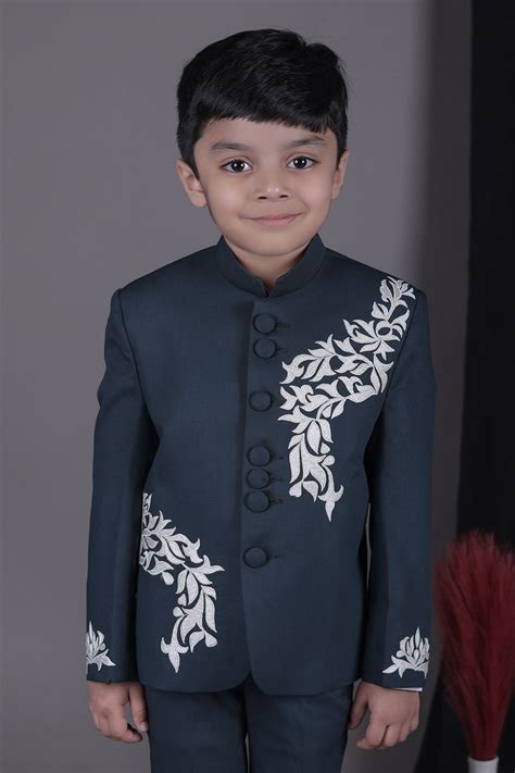 Buy Green Applique Bandhgala Set for Boys by Little Brats