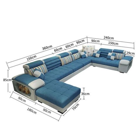 U Shape Sofa Set:- 9 Seater Fabric Sofa Set with Center & 4 Puffies ...