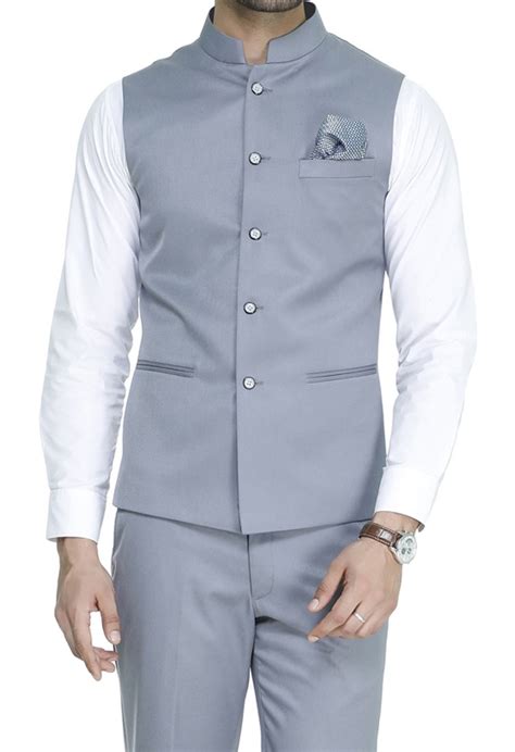 Buy MANQ Men's Band Collar Slim Fit Formal/Party Waist Coat Light Grey ...