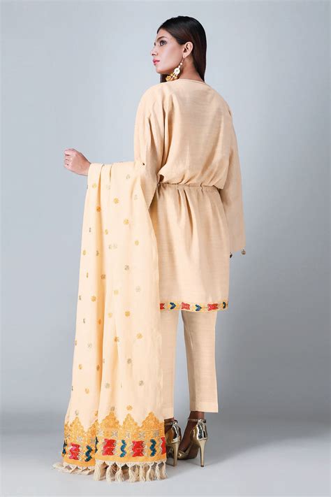 Khaadi X Esra Embroidered 3 Piece · Full Suit – FK20403 Beige – YourLibaas