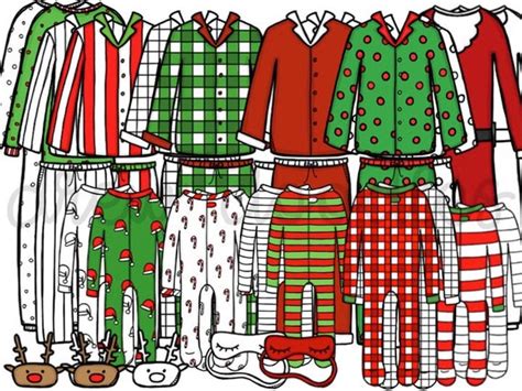 Christmas Pj's Digital Clip Art Set Color and Black Line - Etsy India