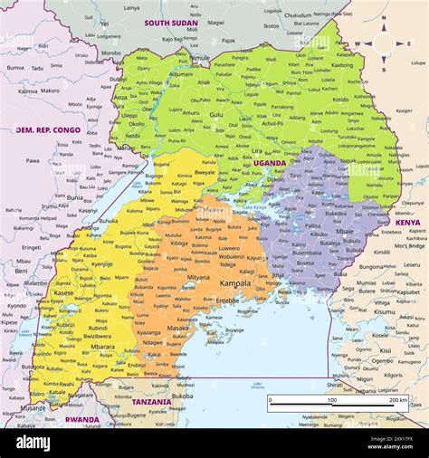 Detailed political map of Uganda Stock Vector Image & Art - Alamy