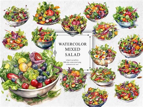 20 Mixed Salad Clipart Set in Transparent PNG - Mixed Salad Watercolor ...