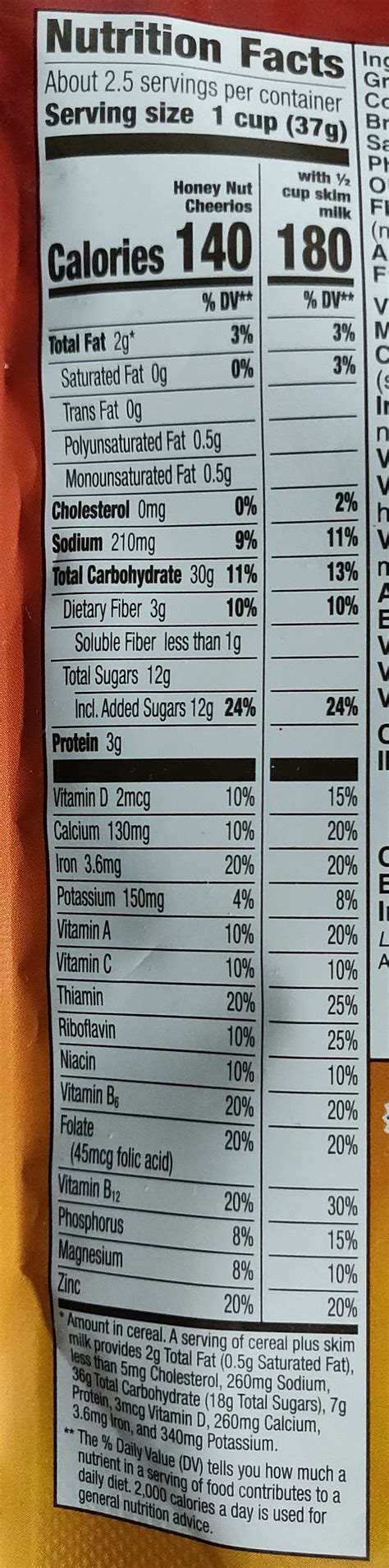 Honey Nut Cheerios Food Label