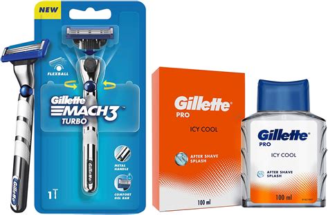 Gillette PRO AFTER SHAVE SPLASH ICY COOL 100ML, White & Gillette Mach3 ...