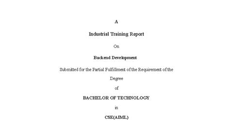Industrial Training Report: Backend Development in B.Tech CSE(AIML ...