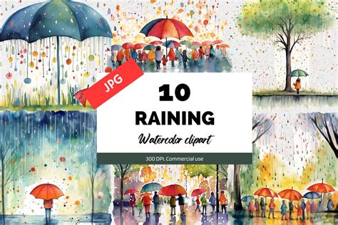 Watercolor Raining Clipart JPG Graphic by KiwiCakeStudio · Creative Fabrica