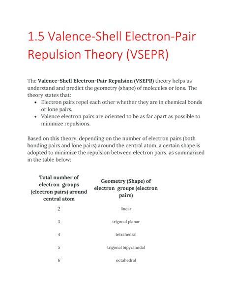 SOLUTION: 1 5 valence shell electron pair repulsion theory vsepr ...