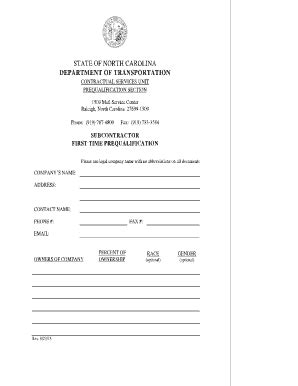 Fillable Online Subcontractor Prequalification Form 2013 Fax Email ...
