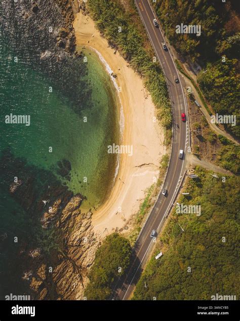 Aerial view of the coastal road on Awaji island, Hyogo, Japan Stock ...