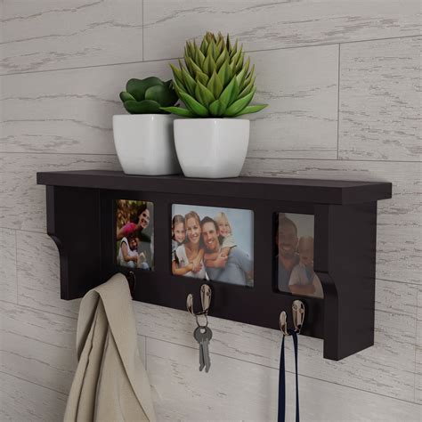 Buy Wall Shelf and Picture Collage with Ledge and 3 Hanging Hooks ...