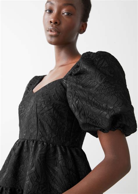 Buy puff sleeve mini jacquard dress - In stock