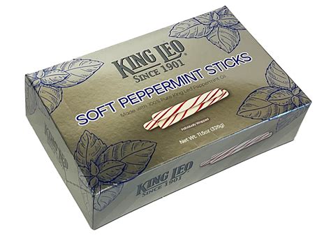 King Leo Soft Peppermint Sticks - 11.5oz Silver Box | OldTimeCandy.com