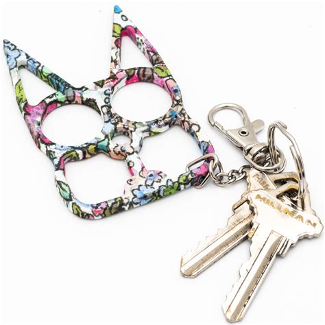 Bubbly Cat Self Defense Keychain - Floral Design-3I2-U009-WB