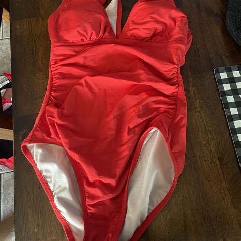 RED ONE PIECE BATHING SUIT SIZE MEDIUM - Depop