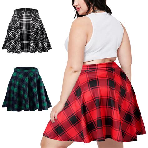 Women's Plus Size Mini Plaid Skirt - Red & Black丨Moon Wood