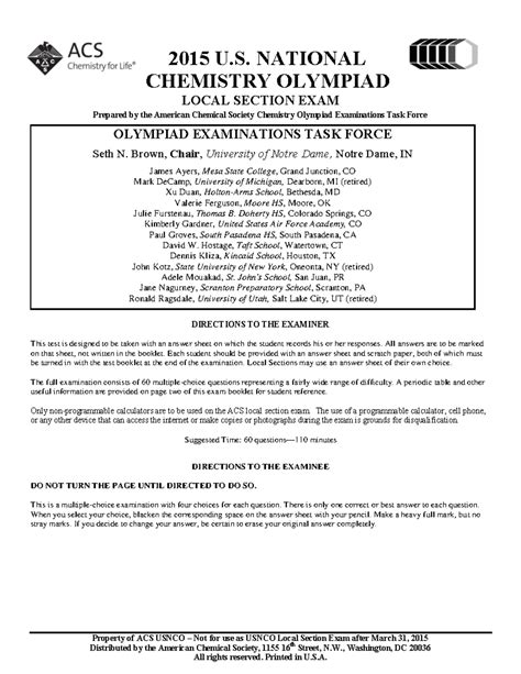 2015-usnco-local-exam - Property of ACS USNCO – Not for use as USNCO ...