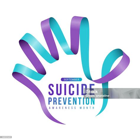 Suicide Prevention Awareness Month Text In Teal And Purple Ribbon ...