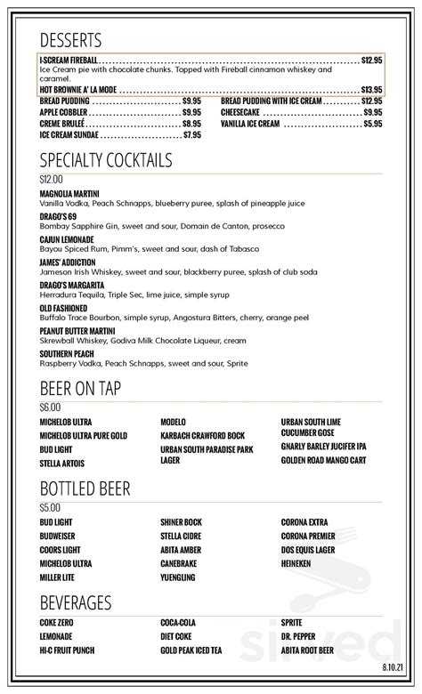 Drago's Seafood Restaurant at L'Auberge Lake Charles menu in Lake ...