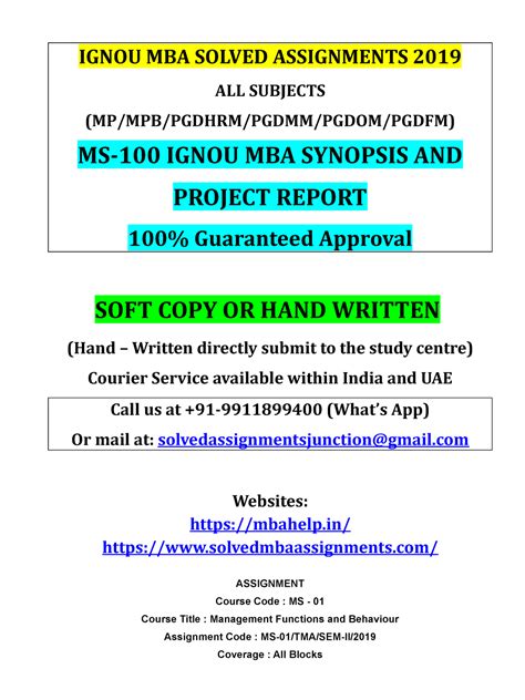 MS-01 Management Functions and Behaviour JULY 2019 - IGNOU MBA SOLVED ...