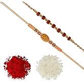 Aheli Pack Of 2 Pearl Rudraksha Wooden Ball in AD Ring Rakhi With Roli ...