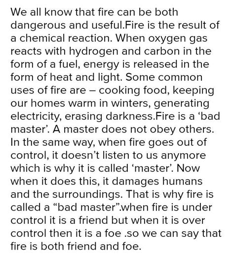 Essay writing on “Fire is a friend if respected and a foe if neglected ...