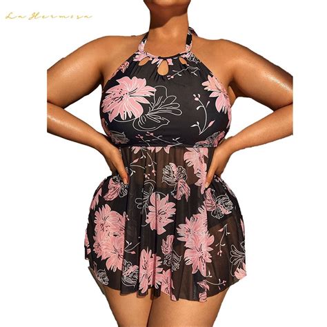 Plus Size One-Piece Swimwear Underwire Without Chest Pad Swimsuit Dress ...