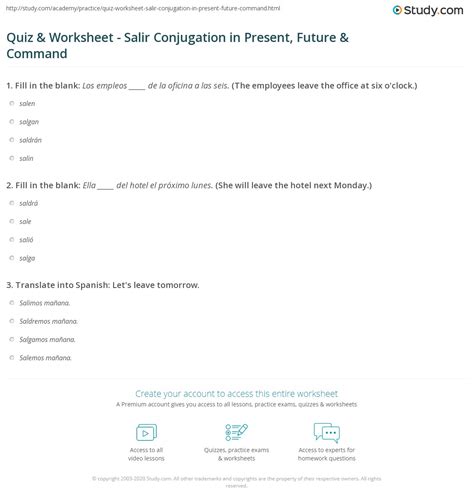 Quiz & Worksheet - Salir Conjugation in Present, Future & Command ...