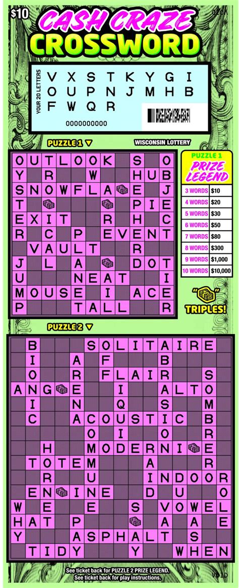 Cash Craze Crossword (2107) | Wisconsin Lottery