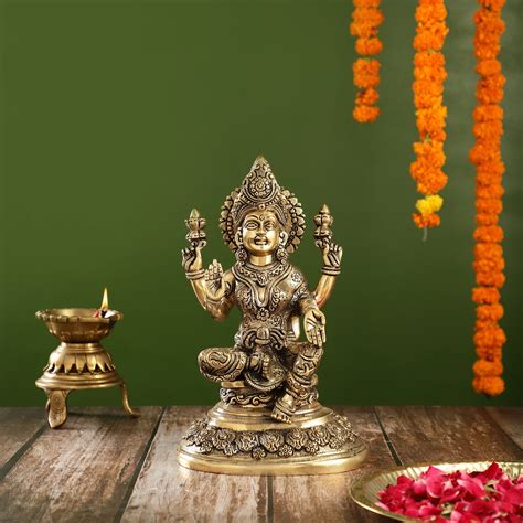 Buy Superfine Brass Goddess Lakshmi Statue with Intricate Carvings | 12 ...
