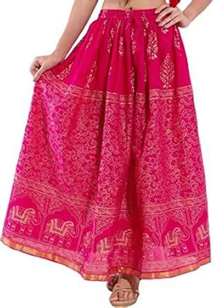 Buy Krishika Women's Ethinic Long Skirt Rayon (Pink) at Amazon.in