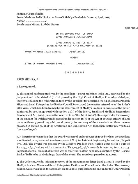 Power Machines India Limited vs State Of Mahdya Pradesh Ors on 17 April ...